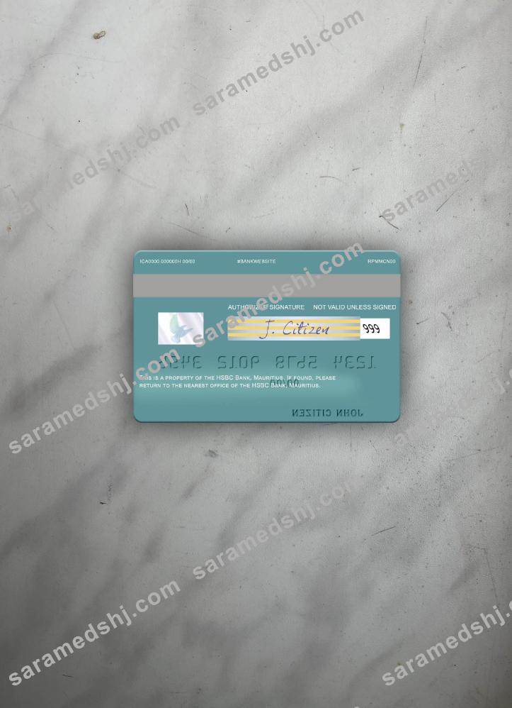 Mauritius HSBC Bank visa debit card photolook back